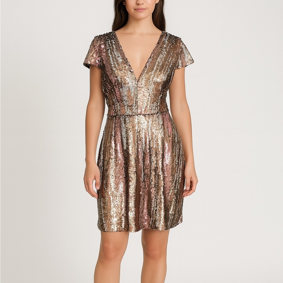 Dress the Population Zoe Dress Women’s Size Large Sequin Mini Cap Sleeve V-Neck - Picture 1 of 11